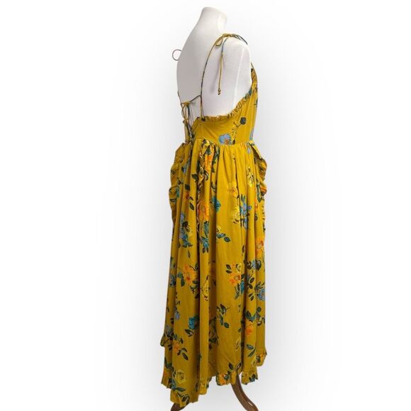 Anthropologie Maeve Midi Maxi High-Low Ruffle Dress, gold yellow Floral sundress - Picture 9 of 15